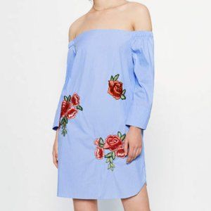 Zara off-the Shoulder Floral Embroidered Tunic